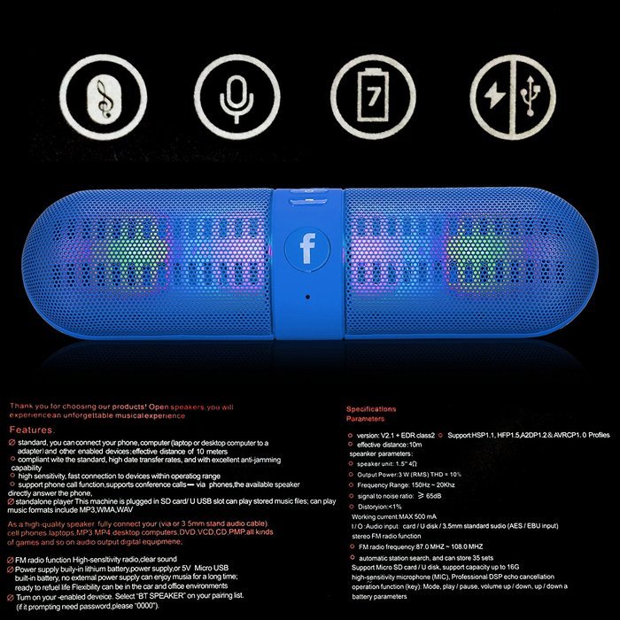 Youzee Portable Wireless Bluetooth Speaker LED Light Visual Display Mode Powerful Sound N5