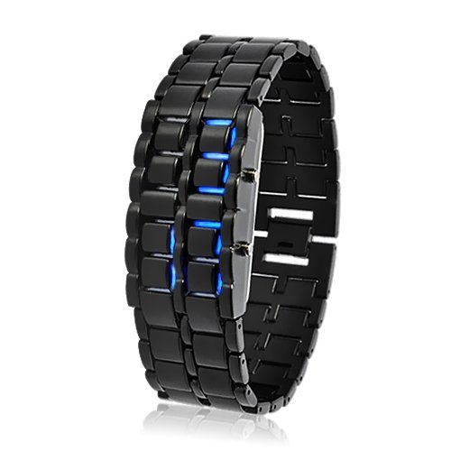 Metal Bracelet LED Men's Watch "Dark Samurai" - Blue LED