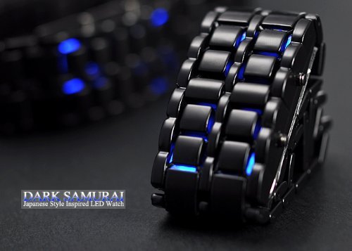 Metal Bracelet LED Men's Watch "Dark Samurai" - Blue LED N8