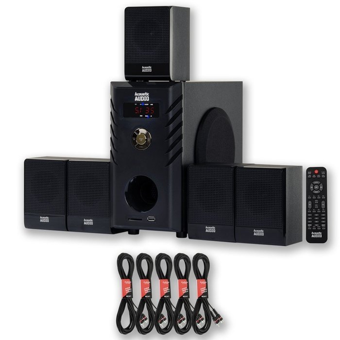 Acoustic Audio AA5104 Home Theater 5.1 Speaker System with 5 Extension Cables Surround Sound