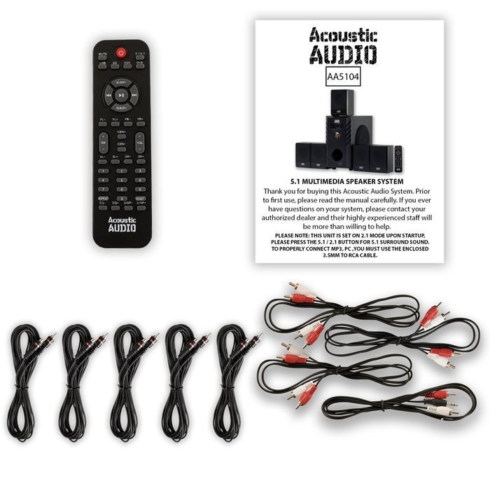 Acoustic Audio AA5104 Home Theater 5.1 Speaker System with 5 Extension Cables Surround Sound N2