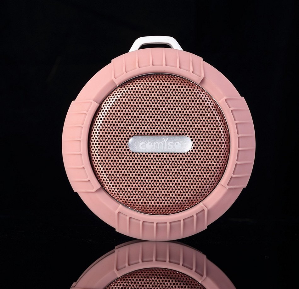 COMISO Bluetooth Wireless Water Resistant Shower Speaker with Suction Cup and Speakerphone, Rose Gold N5