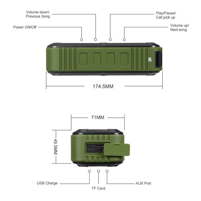 Bluetooth Outdoor Speaker Wireless Waterproof Speaker IP67 Weatherproof Shower Radio Beach and Pool Speaker N6