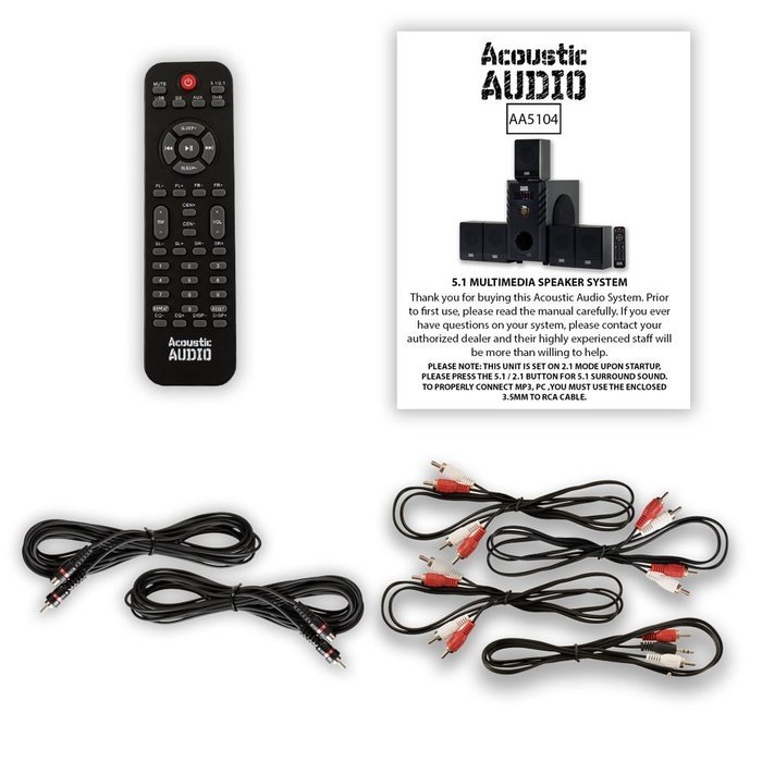 Acoustic Audio AA5104 Home Theater 5.1 Speaker System with 2 Extension Cables Surround Sound N2