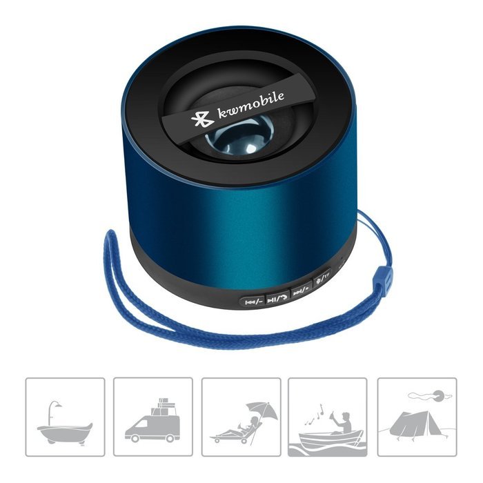 kwmobile Mini Wireless Bluetooth speaker with Micro SD card, FM Radio and microphone in blue for iPhone, iPad,... N2