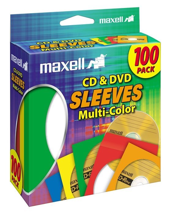 Maxell Multi-Color CD/DVD Sleeves - 100 Pack (190132) N2