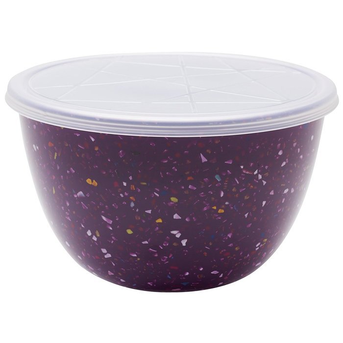 Zak! Designs Confetti Mixing Bowl with Lid, Durable and BPA-free Melamine, 3 Quart, Grape