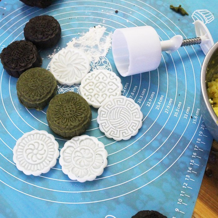 Zicome Moon Cake Mooncake Decoration Mold Mould Cookie Cutter Mold Hand Pressure 75g Flowers Round 6 Stamps