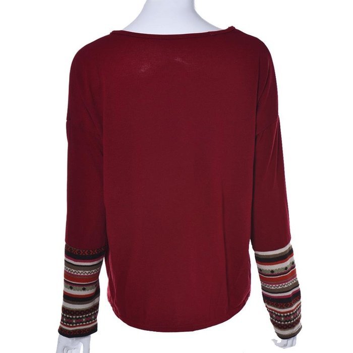 AIMTOPPY Womens Long Sleeve Round Neck Loose Shirt Blouse Tops (L, Red) N5
