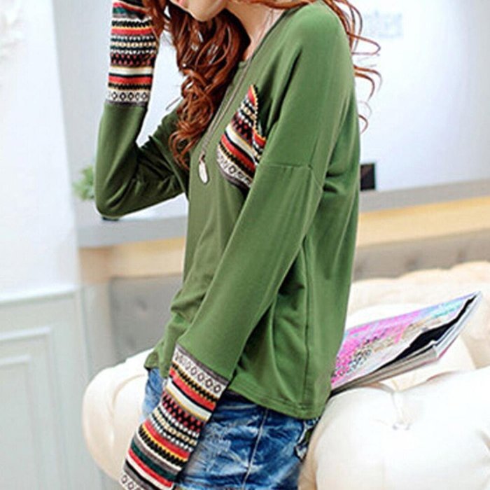 AIMTOPPY Womens Long Sleeve Round Neck Loose Shirt Blouse Tops (L, Red) N10
