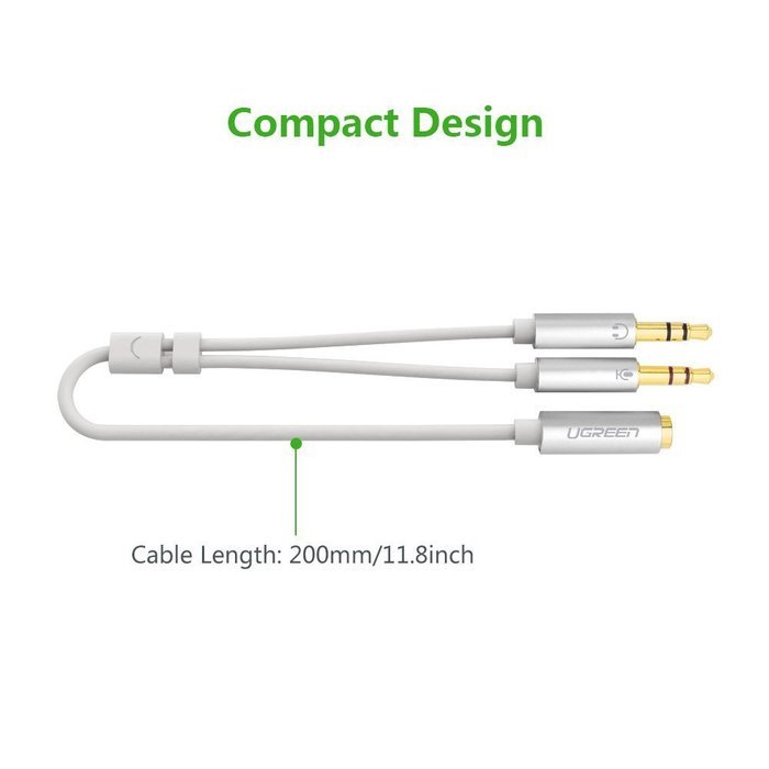 Ugreen Gold Plated 3.5mm Female to 2 Male Headphone Mic Audio Y Splitter Cable with Separate Headphone / Microphone... N7