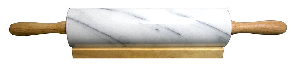 Cook N Home Marble Rolling Pin with Wood Base, 18", White N2