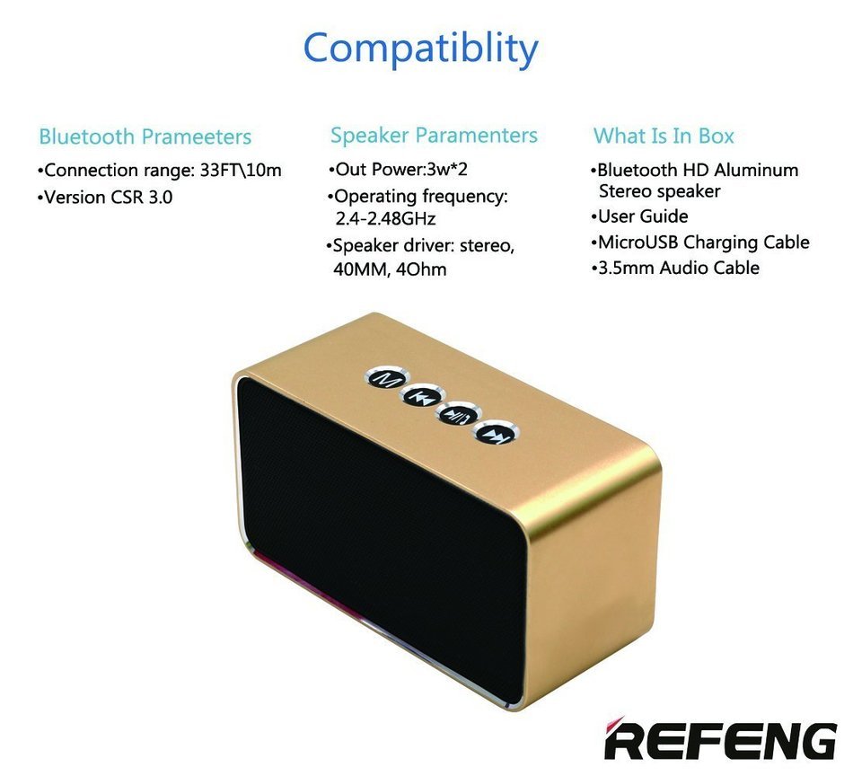 ReFeng Classic portable wireless bluetooth speaker, Hi-Fi stereo with built-in microphone, Enhanced Bass Clear... N6