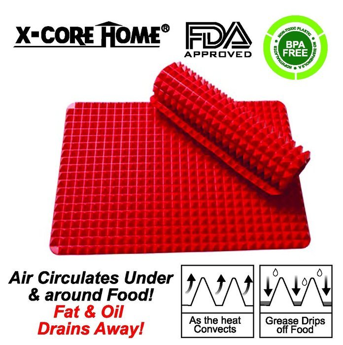 Non Stick Heat Resistant Raised Pyramid Shaped Silicone Baking, Roasting Mats - 16 Inches X 11.5 Inches - Red