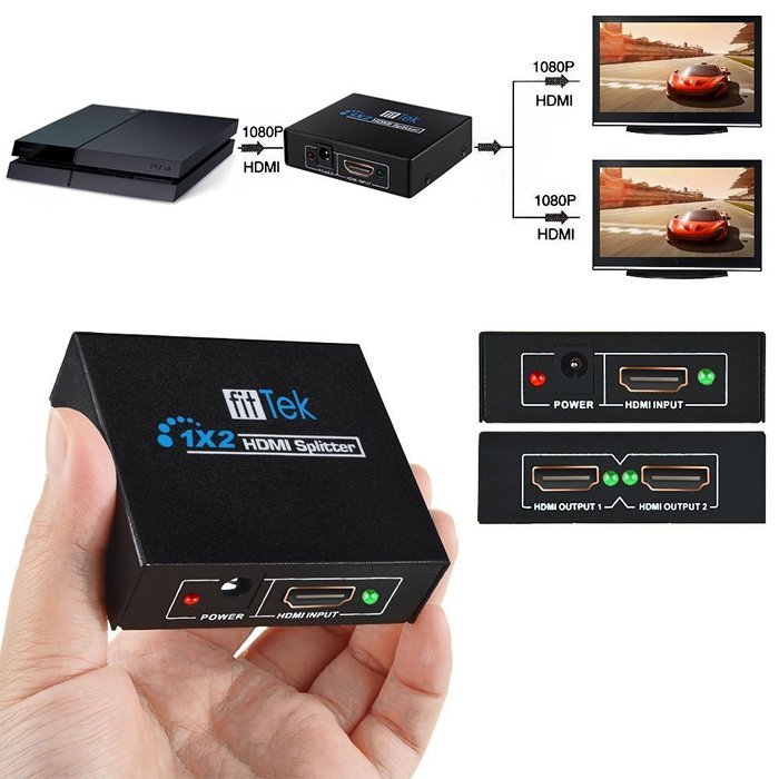 fitTek&reg;Hdmi Splitter 1 Input Hdmi Port And 2 Outputs With 1x2 Hdmi Splitter Switch Box For Full HD 1080P Support 3D N3