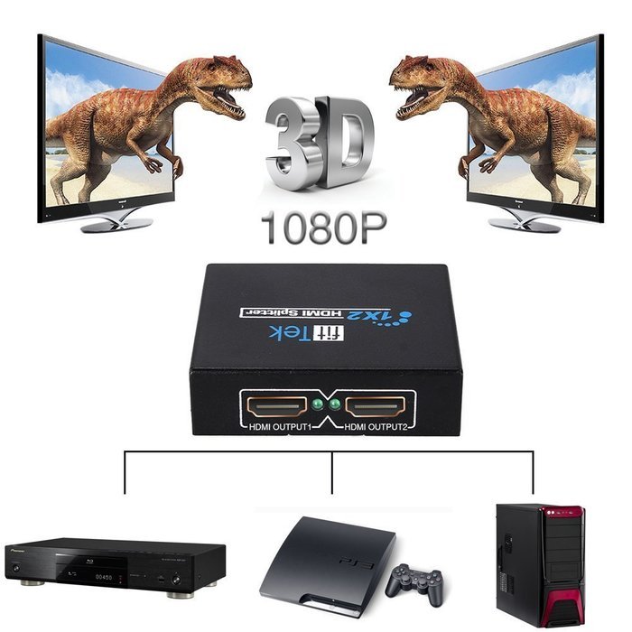fitTek&reg;Hdmi Splitter 1 Input Hdmi Port And 2 Outputs With 1x2 Hdmi Splitter Switch Box For Full HD 1080P Support 3D N4