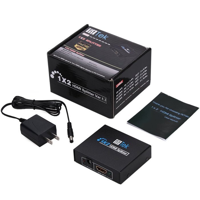 fitTek&reg;Hdmi Splitter 1 Input Hdmi Port And 2 Outputs With 1x2 Hdmi Splitter Switch Box For Full HD 1080P Support 3D N5