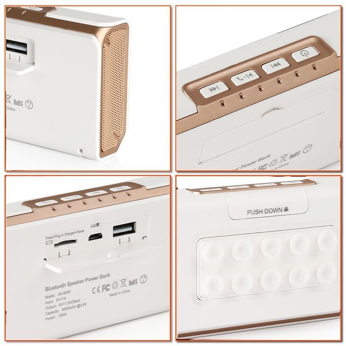 ALLEK&reg; Multifunction Wireless Portable 6W Bluetooth Speaker with 5000mAh Power Bank Speaker and Supported TF Card... N12