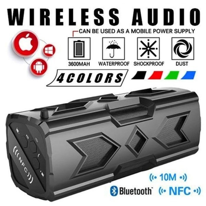 NP4U Portable Waterproof Stereo Wireless Bluetooth 3600mAh Power Bank OUTDOOR SPEAKER BLACK
