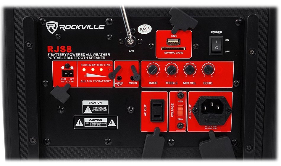Rockville RJS8 8" Portable Heavy Duty Rechargable Bluetooth Speaker+Microphone