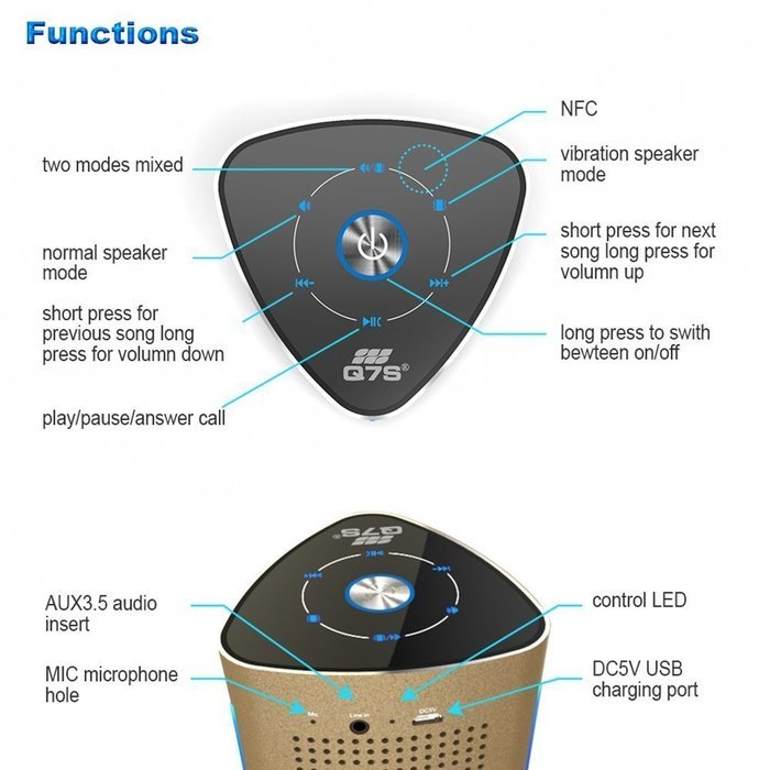 Q7S&reg; 36 Watts Wireless Bluetooth speakers 4.0 Vibration Technology. Enhanced Bass & 3 Modes Sound Channels. For... N6