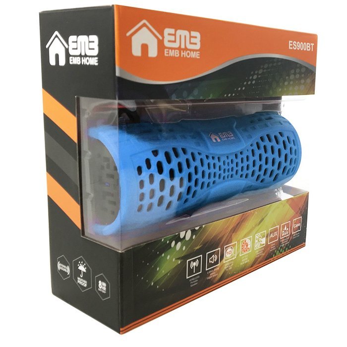 EMB ES900BT-BB Water Resistant Super Loud Portable Bluetooth Speaker - BLUE on BLACK N9