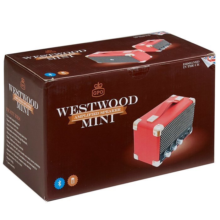 GPO Westwood Mini 10 Watt Portable Bluetooth Speaker with RCA Input and Rechargeable Battery - Pillarbox Red N6