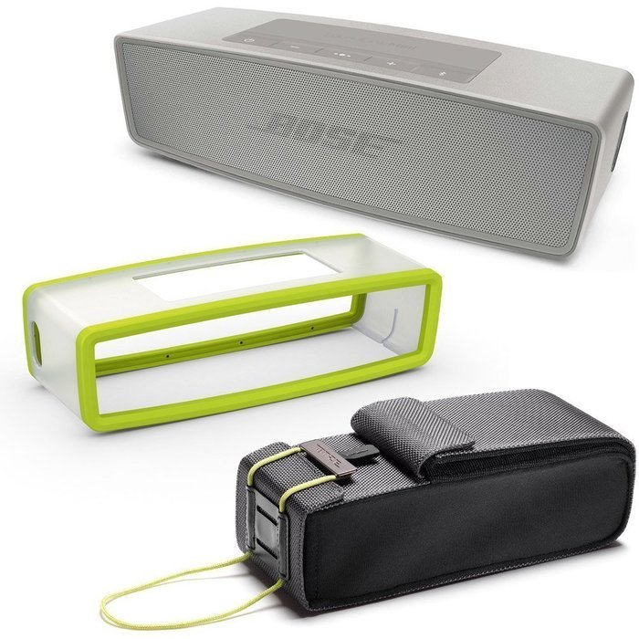 Bose SoundLink Mini II Bluetooth Wireless Speaker - Pearl w/ Energy Green Soft Silicon Cover & Travel Bag - Bundle