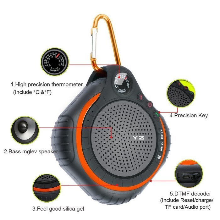 Accmor Mini Wireless Waterproof Speaker with Mic Built-In Flash-light & Thermometer, Outdoor Speaker for Outdoor... N5