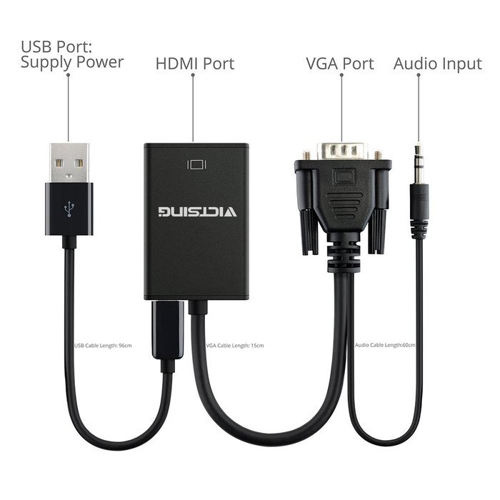 VicTsing VGA To HDMI Output 1080P HD Audio TV AV HDTV Video Cable Converter Adapter N2