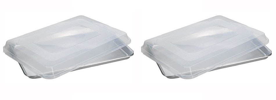 Nordic Ware Set of 2 Natural Aluminum Baker's Half Sheets With Lids. Each Pan is 16.25 Inches Long by 11.25 Inches...