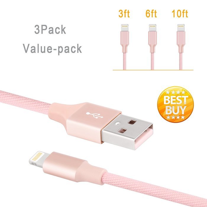 iPhone Charger, Teletrogy 3Pack 3ft 6ft 10ft Nylon Braided iPhone Charger Cable Sturdy and Tangle-Free with Aluminum... N15