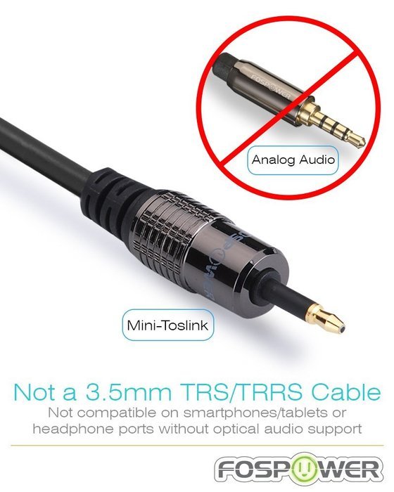 FosPower (3 Feet) 24K Gold Plated Toslink to Mini Toslink Digital Optical S/PDIF Audio Cable with Metal Connectors... N6