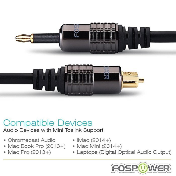 FosPower (3 Feet) 24K Gold Plated Toslink to Mini Toslink Digital Optical S/PDIF Audio Cable with Metal Connectors... N7
