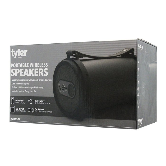 Tyler Portable Wireless Bluetooth Speaker TWS403-BK, Indoor/Outdoor 2.1 Hi-Fi Stereo Cylinder Loud Speaker, Dual... N5