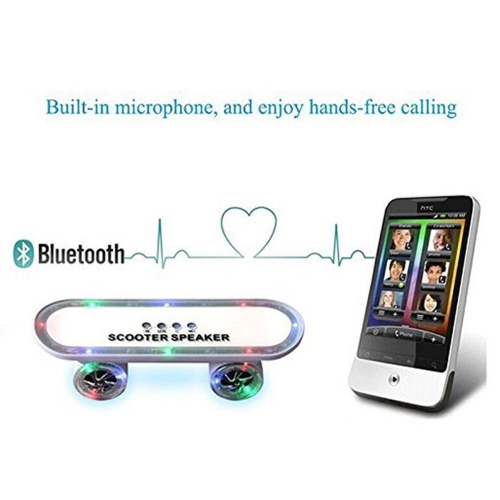 WONFAST&reg; Portable Scooter Bluetooth Wireless Speaker LED Light Mini Skateboard Stereo Speakers MP3 Player Support...
