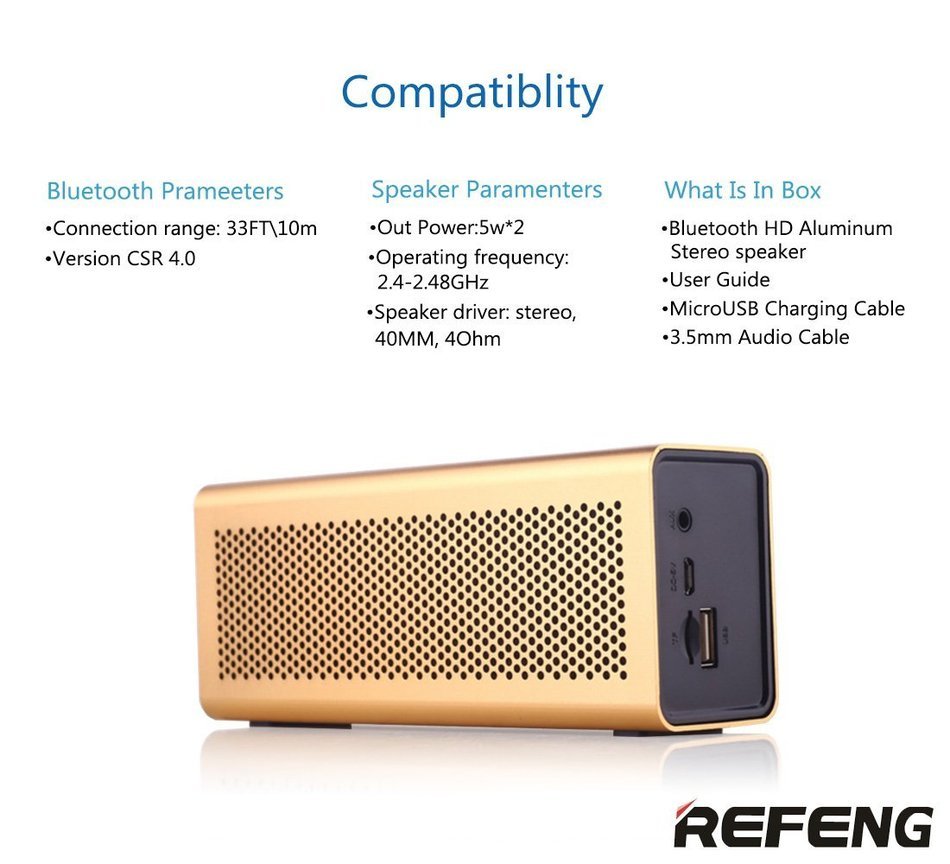 ReFeng Portable Classic HD Wireless Rechargeable Bluetooth 4.0 Speaker with Premium Aluminum Tough Built Finish... N7