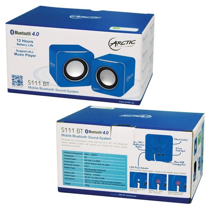 Arctic S111 BT Mobile Bluetooth V4.0 Sound-System with 2 x 2 W RMS - Retail Packaging - White N26