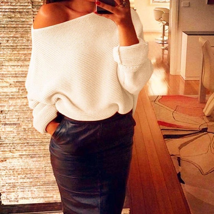 FAPIZI &hearts; Women Sweater &hearts; Womens Off Shoulder Chunky Knit Knitted Oversize Baggy Sweater Jumper Top (XL, Beige) N2