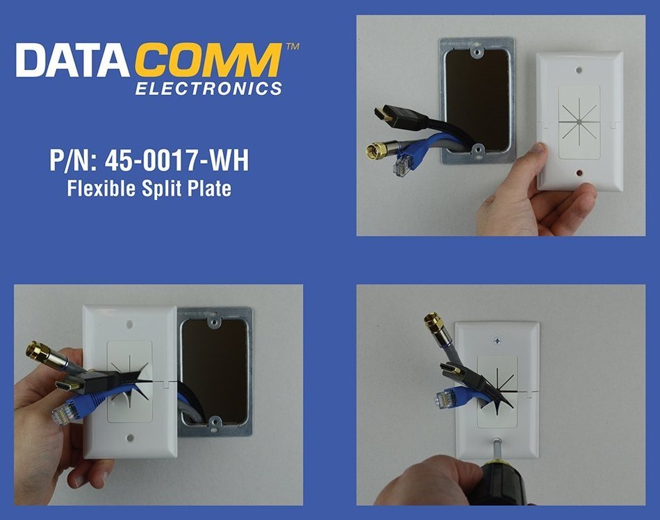 DataComm Electronics 45-0017-WH Split Style TV Plate with Flexible AV/HDMI Cable Pass-Through N4