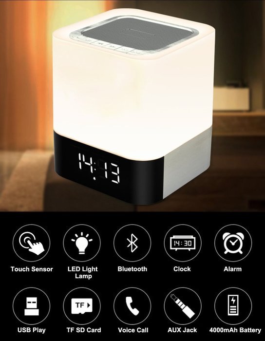 Alisten Portable Wireless Bluetooth 4.0 Speaker and LED Light Lamp Alarm Clock with Quality Sound, Touch Light... N4