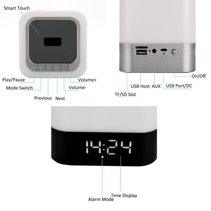 Alisten Portable Wireless Bluetooth 4.0 Speaker and LED Light Lamp Alarm Clock with Quality Sound, Touch Light... N6
