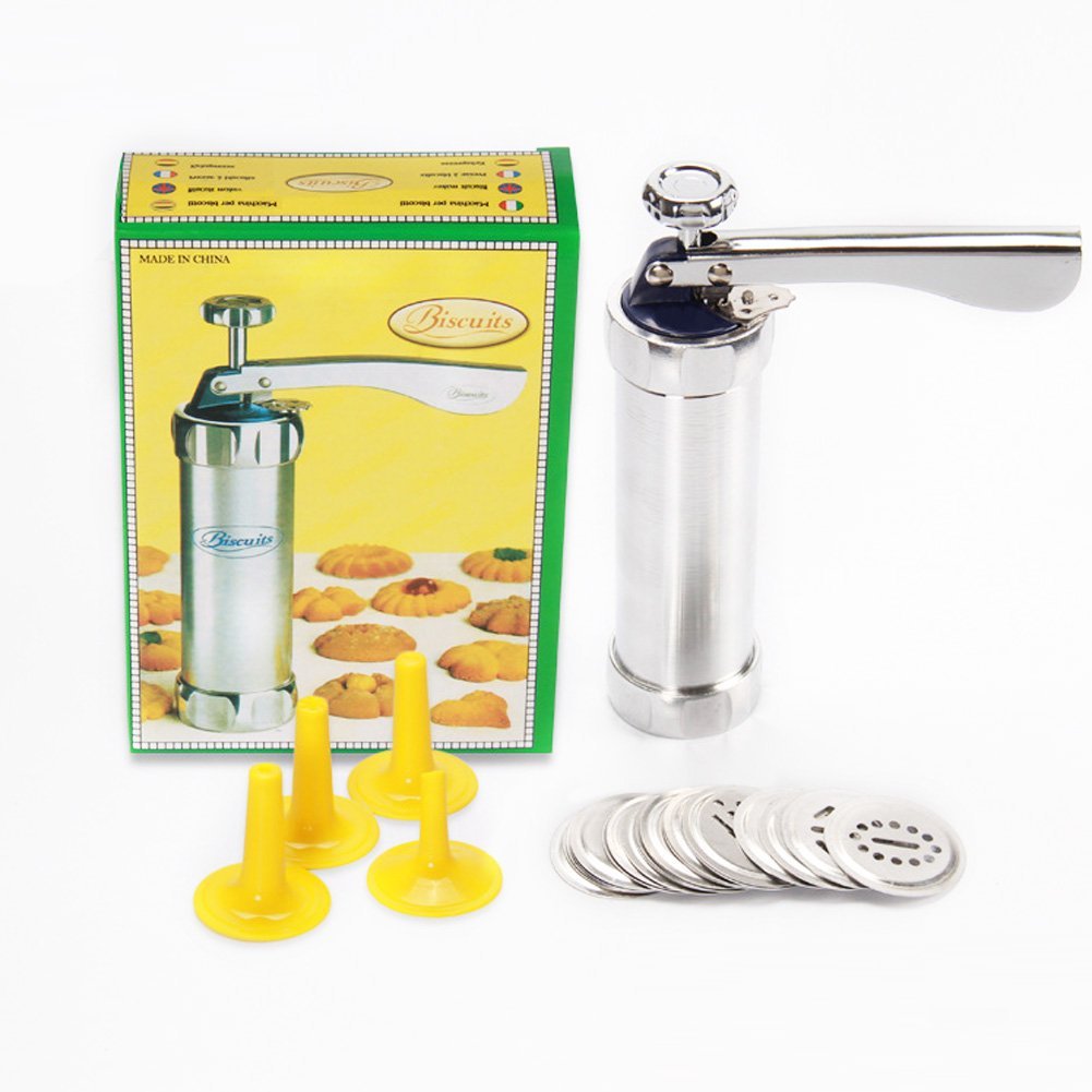 Cookie Press Kit Aluminum Biscuit Press Set Includes 20 Discs & 4