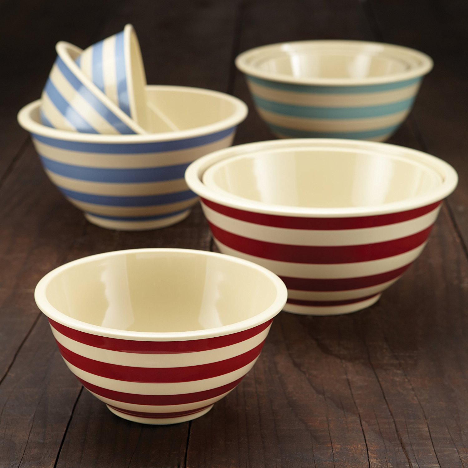 Paula Deen Signature Pantryware 3-Piece Melamine Mixing Bowl Set, Red 