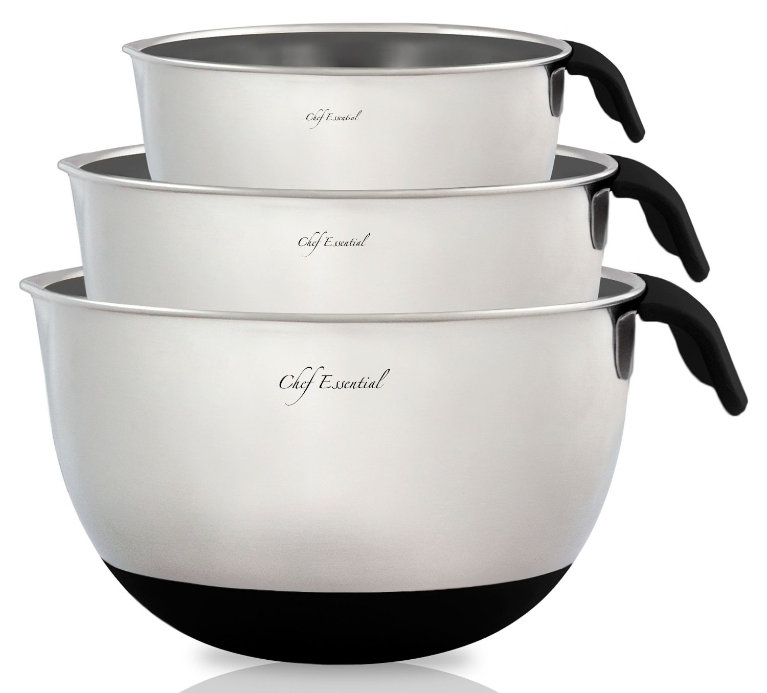 Chef Essential Stainless Steel Non-Slip Mixing Bowls Set with Handles ...