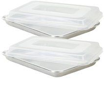 Commercial Grade Half Size Aluminum Baking Sheet Pan with 2 Snap-Tight Plastic Lid Covers , 13" x 18", Set of... N2