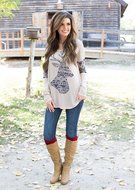 AIMTOPPY Womens Loose Elk Deer Printing Splice Long Sleeve Tops Pullover Shirt (M, Khaki) N3