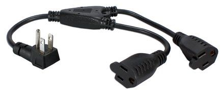 QVS PPRT-ADPT2 12-Inch 3-Prong Outlet Saver Splitter Power Adapter with 90-Degrees Flat Plug