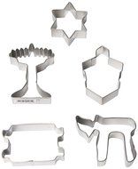 R &amp; M International 5 Piece Jewish Holiday Cookie Cutter Set in Gift Box - Menorah, Torah, Chai, Dreidel, and...