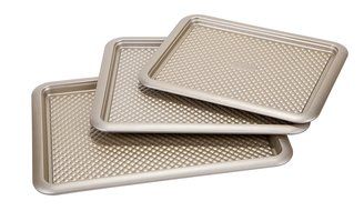 Art and Cook 3 Piece Non-Stick Carbon Steel Cookie Sheet Set, 14.5" x 11"/16" x 12.5"/18" x 13", Champagne